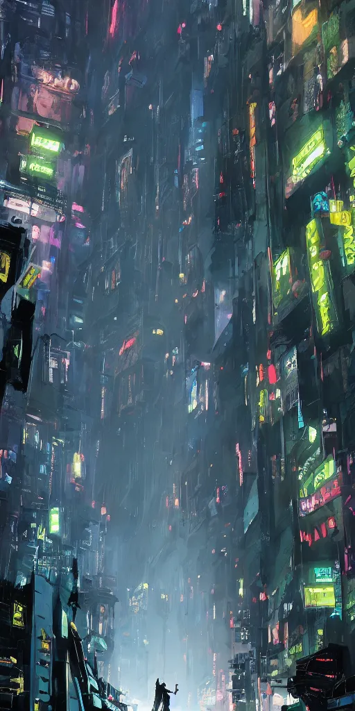 Prompt: the entrance of a stronghold located in the middle of spiderman : into the spider - verse ( 2 0 1 8 ) new york city, by ashley wood and phil hale, blade runner, masterpiece, award - winning, sharp focus, intricate concept art, ambient lighting, 8 k, artstation, pixiv