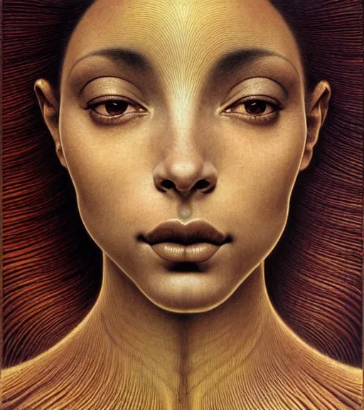 Image similar to detailed realistic beautiful young sade adu face portrait by jean delville, gustave dore and marco mazzoni, art nouveau, symbolist, visionary, baroque, intricate fractal. horizontal symmetry by zdzisław beksinski, iris van herpen, raymond swanland and alphonse mucha. highly detailed, hyper - real, beautiful