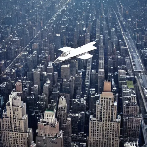 Prompt: spaceship flying over new york