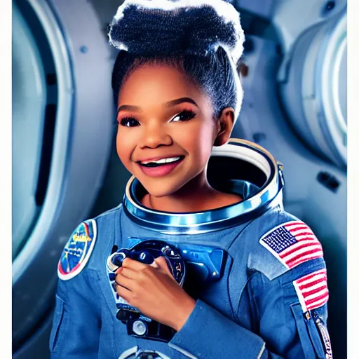 Image similar to halle bailey as an astronaut, high res imax 7 0 mm film grainy photo uhd