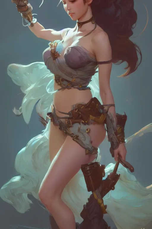 Image similar to a cute fantasy girl character, accurate anatomy, only two hands, highly detailed, digital painting, artstation, concept art, smooth, sharp focus, illustration, Unreal Engine 5, 8K, art by ross tran and greg rutkowski and alphonse Mucha