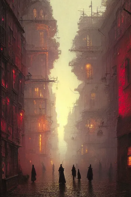 Prompt: the king in disguise, walking through the streets of the city of blood and prisms, night skies, dramatic light, hyperrealistic, colorful skies, digital art, vray, john atkinson grimshaw, ivan aivazovsky