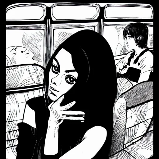 Image similar to Mila Kunis on the bus by Junji Ito