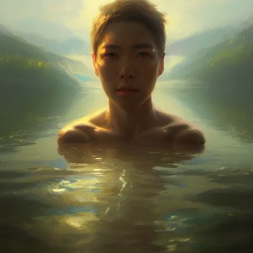 Prompt: god portrait, dramatic light, lake background, 2 0 0 mm focal length, painted by stanley lau, painted by greg rutkowski, painted by stanley artgerm, digital art, trending on artstation