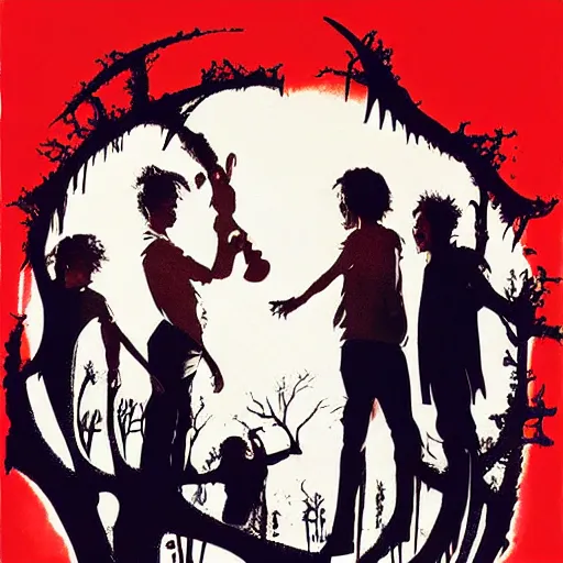 Prompt: A Lost Boys movie poster by Saul Bass. Vampires