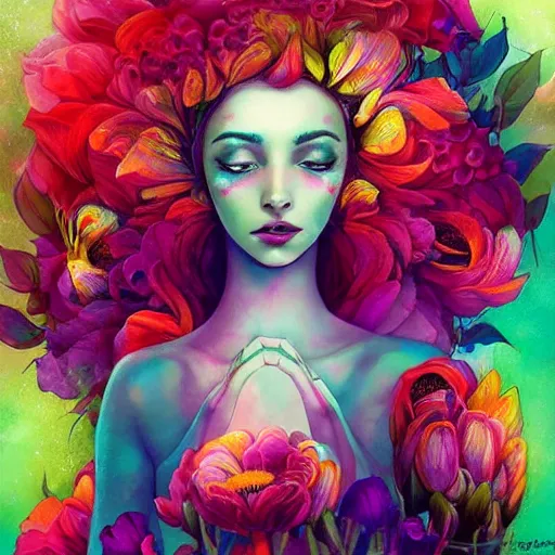 Prompt: flowers bold colours by Anna Dittmann