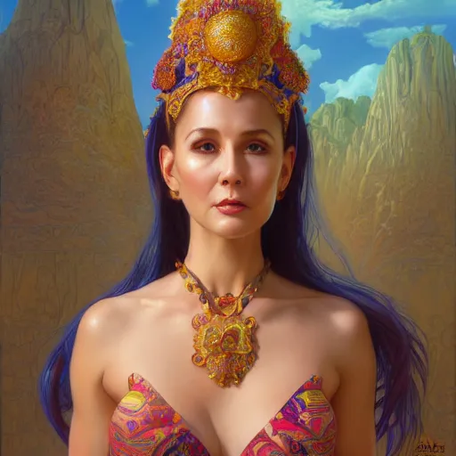 Image similar to wide angle full body portrait of I Dream of Jeannie, with a perfect face and perfect body, thin waist, pierced navel, intricate, single face, psychedelic, highly detailed, digital painting, artstation, concept art, smooth, sharp focus, illustration, Unreal Engine 5, 8K, art by artgerm and greg rutkowski and alphonse mucha