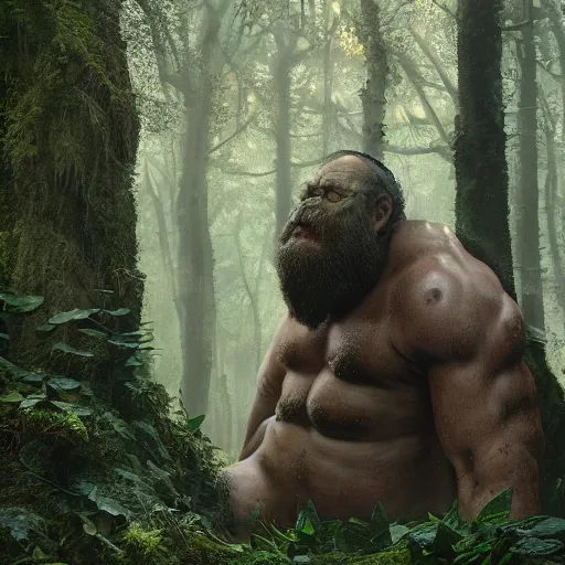 Prompt: a forest giant in the woods, au naturel, hyper detailed, digital art, trending in artstation, cinematic lighting, studio quality, smooth render, unreal engine 5 rendered, octane rendered, art style by klimt and nixeu and ian sprigger and wlop and krenz cushart