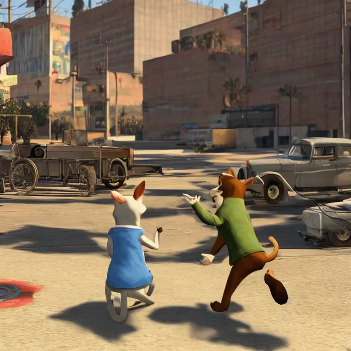 Prompt: Tom & Jerry in GTA V, gameplay screenshot