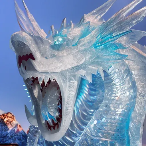 Image similar to a majestic dragon made of ice, crystal - clear ice sculpture, detailed fantasy photography