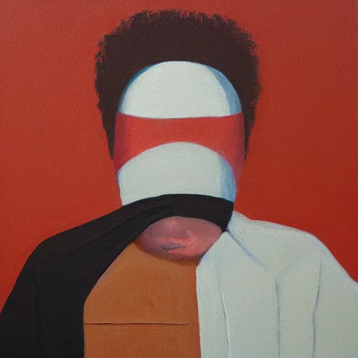 Prompt: the healing of a metaphorical man, white balaclava, healing, appeasing, infinite urban desert, a city made of sand, mental health, minimalist, oil painting, by francis bacon, emotional conflict, hd, 8 k, trending on artstation, paradoxal, perfect framing, neo - expressionism, expressive