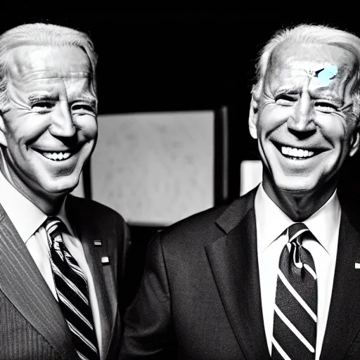 Image similar to A portrait photo of joe biden teams up with a teenage joe biden, perfect faces, 50 mm, award winning photography