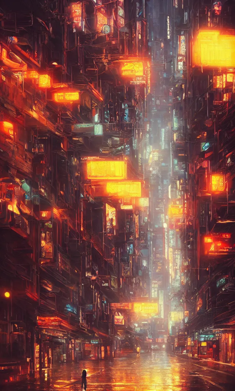 Image similar to an epic painting of the city street road, oil on canvas, cold colors, perfect composition, golden ratio, beautiful detailed, photorealistic, digital painting, artstation, concept art, smooth, sharp focus, illustration, cyberpunk background, artstation trending, octane render, unreal engine