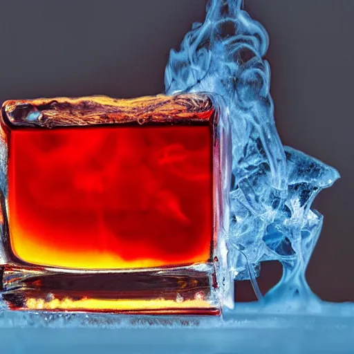 Prompt: photo of a burning ice cube