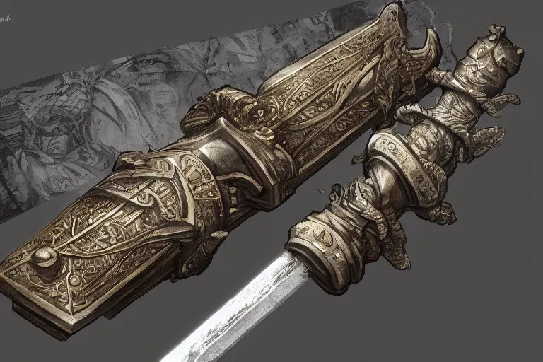 Image similar to haunted saber sword, one object, closetup, artstation, intricate