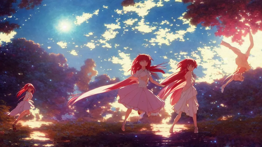 Prompt: a film still of a 1 9 9 0's anime girls going out from ufo, hdr, full body mid shot, perfect art, trending on pixiv fanbox, painted by gaston bussiere, makoto shinkai, akihiko yoshida, craig mullins