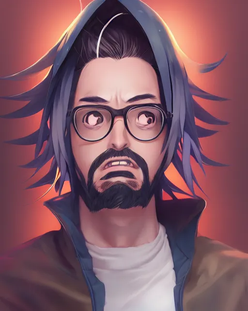 Image similar to anime portrait of Kevin Smith as an anime man by Stanley Artgerm Lau, WLOP, Rossdraws, James Jean, Andrei Riabovitchev, Marc Simonetti, and Sakimichan, trending on artstation