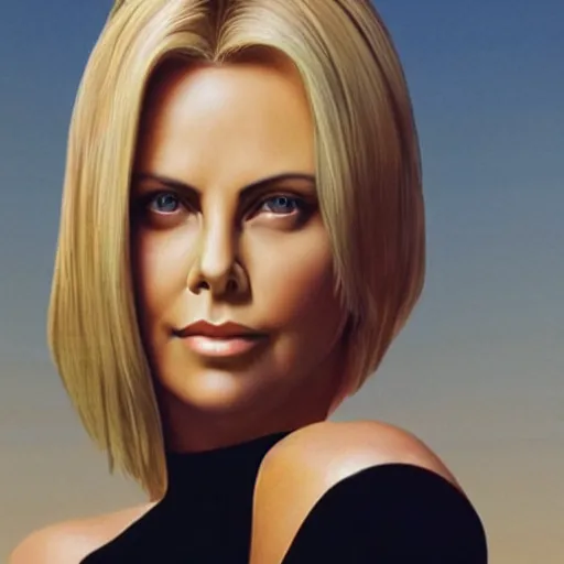 Prompt: “ charlize theron retro minimalist portrait, ultra detailed, by jean giraud, 8 k ”