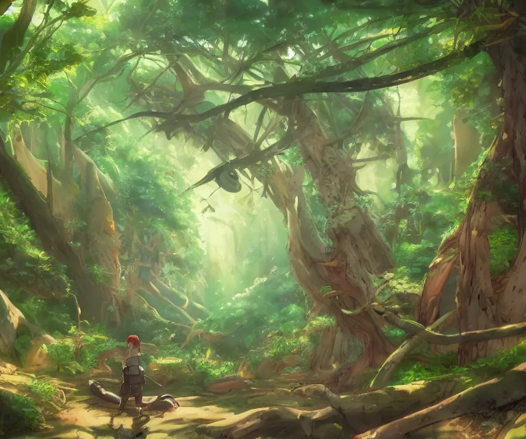 Image similar to gecko in a forest, anime fantasy illustration by tomoyuki yamasaki, kyoto studio, madhouse, ufotable, comixwave films, trending on artstation