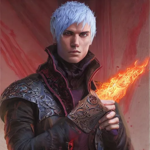 Image similar to Dante from DMC as a fantasy D&D character, portrait art by Donato Giancola and James Gurney, digital art, trending on artstation