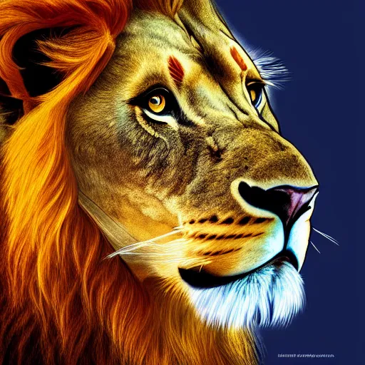 Image similar to 2 d full body lion, high detail, digital art, sideview, ultra hd, sharp focus, vivid colors, white background