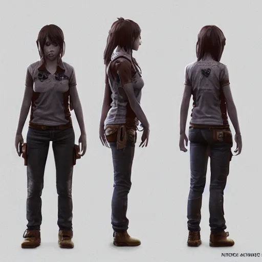 Image similar to character design of a female protagonist of a horror game, unreal engine, cgsociety, detailed, cinematic, hyperrealistic