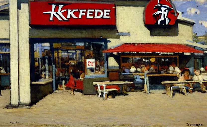 Prompt: exterior of a kfc, stanhope forbes, impressionist painting