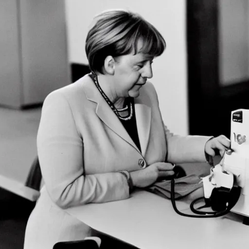 Prompt: Angela Merkel performing open heart surgery, lot of details, 8k