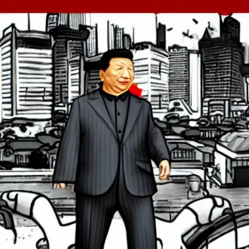 Image similar to xi jinping as a mafia boss in shanghai, grand theft auto style