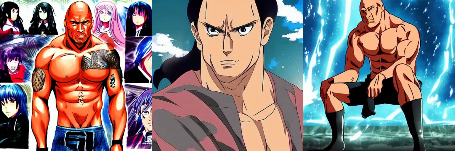 Prompt: the rock as anime