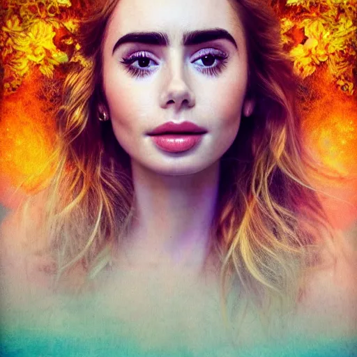 Image similar to portrait of a beautiful blonde queen girl lily collins, floating under the deep dream water, beautiful smooth soft light + white petal, by personal photography, art by brookskim, closeup, 4 k, highly detailed, instagram,