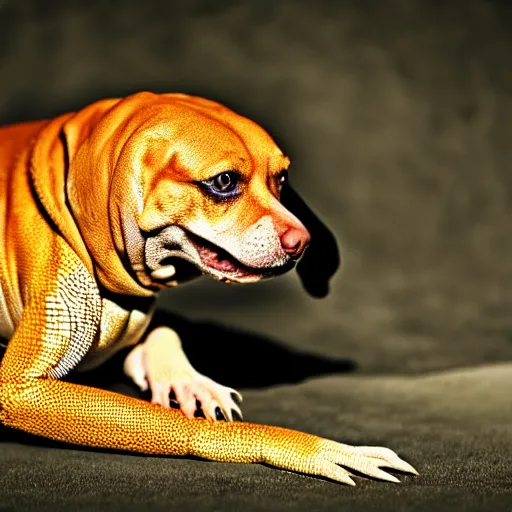 Image similar to a lizzard - dog - hybrid, animal photography