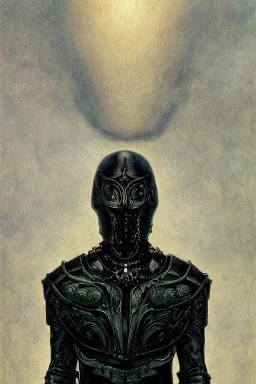 Image similar to portrait of beautiful gothic and futuristic young man, warcraft, cyber and rocks armor, a lot of more and more scars, thunderstorm, black with white head, the middle ages, highly detailed, artstation, illustration, more and more composision, 8 k quality, art by jean delville, rene magritte