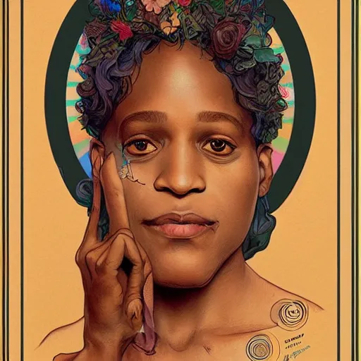 Image similar to amazing lifelike award winning pencil illustration of marsha p. Johnson gay pride trending on art station artgerm Greg rutkowski alphonse mucha cinematic