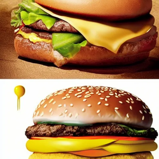 Image similar to an ad from macdonalds of a gold themed burger