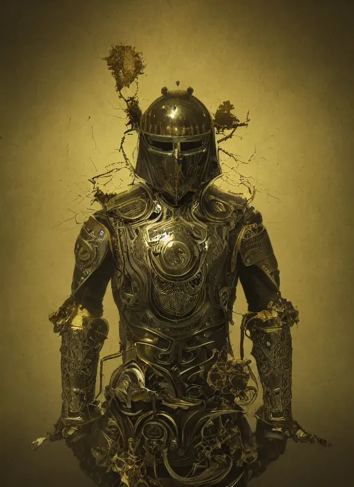 Image similar to portrait of king arthur knight cyborg, kintsugi, modern fine art, fractal, intricate, elegant, highly detailed, digital photography, subsurface scattering, in the style of ghost, by jheronimus bosch and frank miller and greg rutkowski,