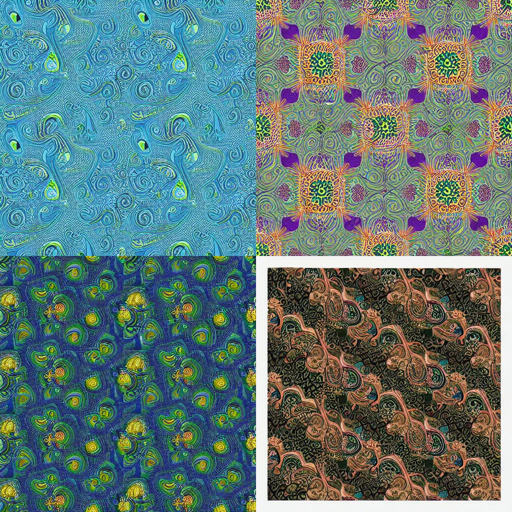 Prompt: mandelbrot and julia set, paisley pattern