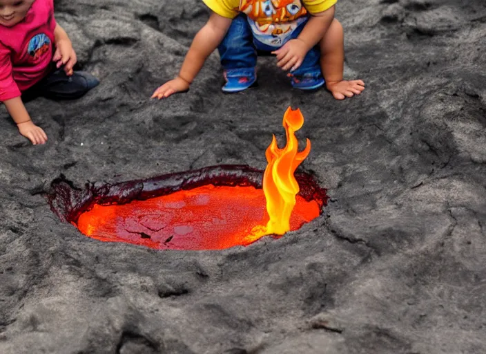 Image similar to toddlers playing in molten lava