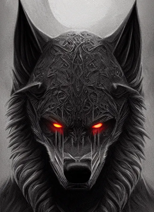 Image similar to symmetry!! portrait of dark grey werewolf, horror, night time lighting, intricate, scary, highly detailed, digital painting, artstation, concept art, smooth, sharp focus, illustration, art by greg rutkowski