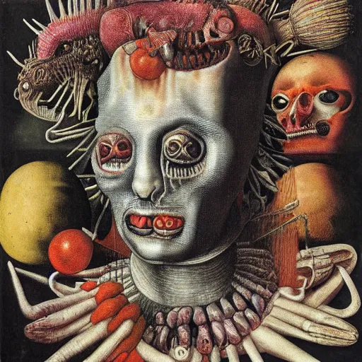 Image similar to post - punk album cover, asymmetrical design, dollar bank, new age, apocalypse, psychedelic, black white pink, magic, giger h. r., giuseppe arcimboldo