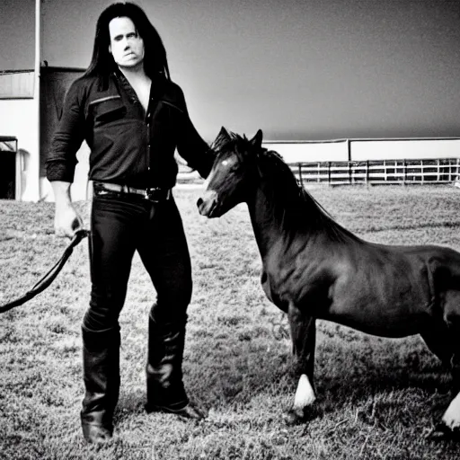 Image similar to glenn danzig working on his horse farm