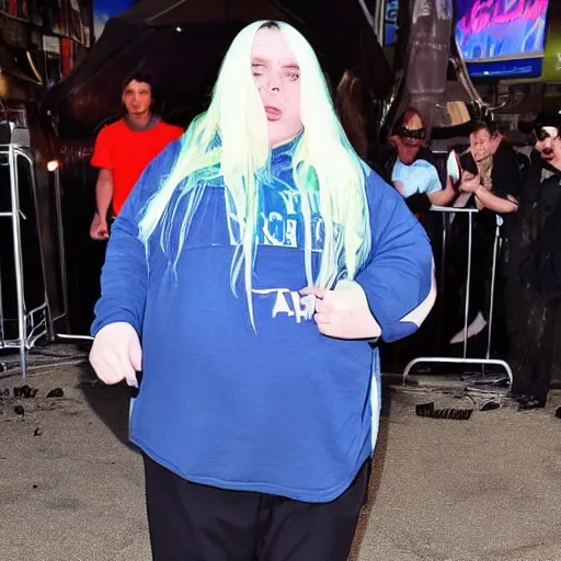 Image similar to morbidly obese billie eilish transforming into a hulk