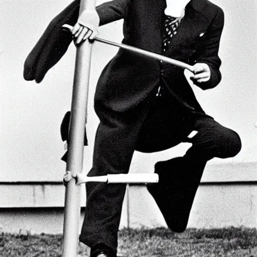 Prompt: jon pertwee on a pogo stick