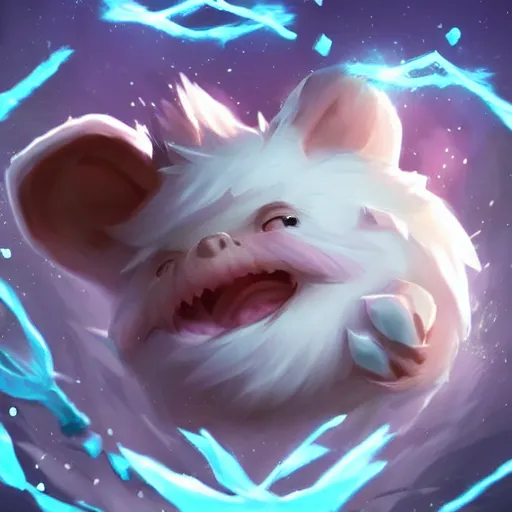 Image similar to legends of runeterra HD splash art pinterest cute small poro freljord snow soft fur happy huge tongue