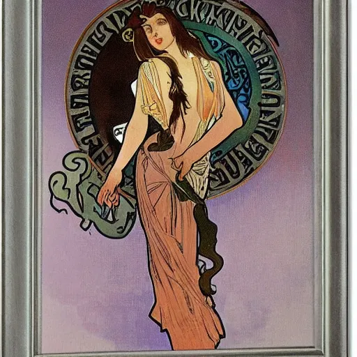 Image similar to occult detective, painted by alphonse mucha