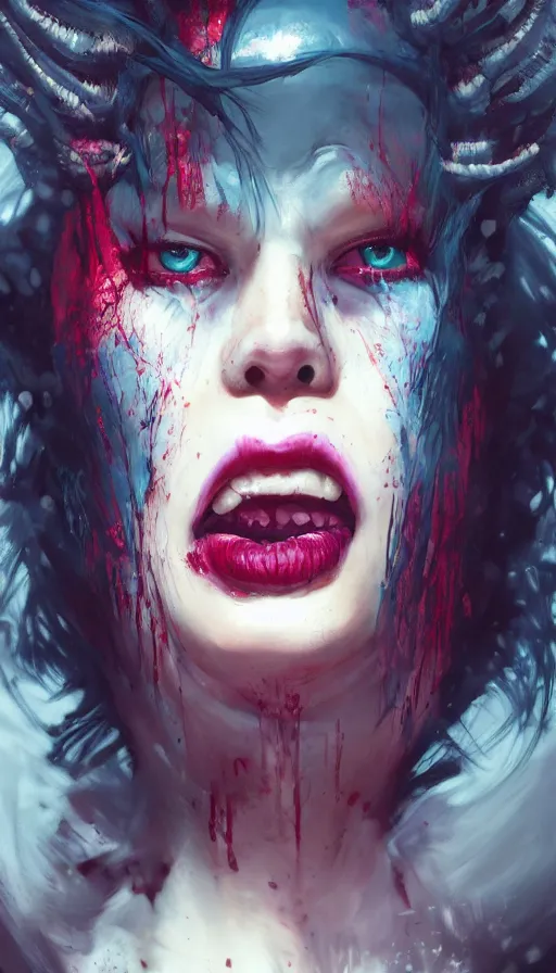 Prompt: shot of fiesty girl with pouty aerochrome ( ( ( lips ) ) ), powerful, adorable, expressive eyes, big evil grin, kawaii playful pose of a dancer, greg rutkowski, charlie bowater, yuumei, stephen gammell, unreal 5, daz, hyperrealistic, dark, dynamic lighting, fantasy art, beautiful face