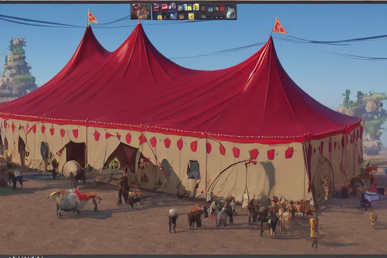 Image similar to 3d sculpt of a huge circus tent, artstaton, League of Legends, red dead redemption2, overwatch, digital illustration