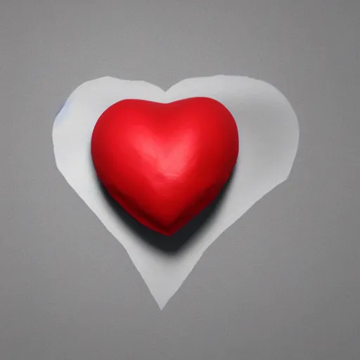 Prompt: 3d render of a badly formed red putty heart shape in the middle of a gray sheet of paper