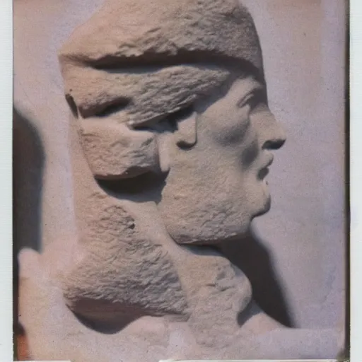 Image similar to Polaroid photo of fragmented greek sculpture of a Time machine