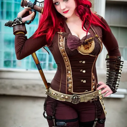 Image similar to full photo of tessa fowler as a steampunk warrior